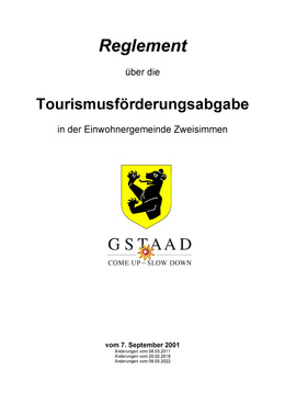 Reglement über die Touriamusförderungsabgabe (ab 01.06.2022) Tourismusförderungsabgabe (TFA)