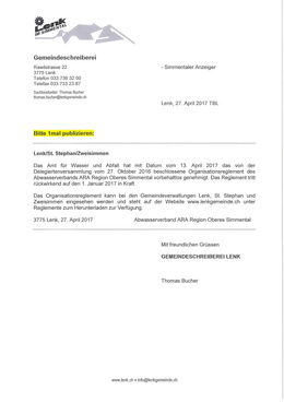ARA Reglement 2017 Abwasserreinigung