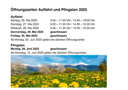 Öffnungszeiten an Auffahrt & Pfingsten 2025