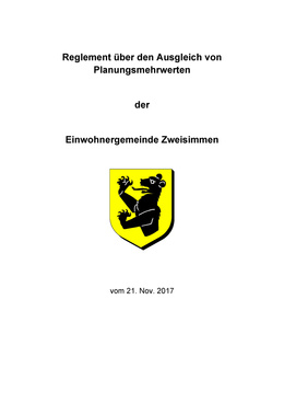 Reglement über den Ausgleich von Planungsmehrwerten Mehrwertabgabe - Ausgleich von Planungsmehrwerten