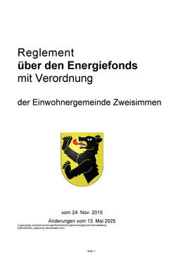Reglement über den Energiefonds Energiefonds