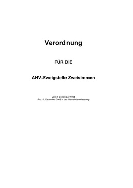 AHV Zweigstelle (Verordnung) AHV Zweigstelle