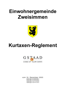 Kurtaxenreglement (ab 01.06.2022) Kurtaxe