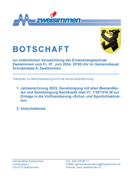 Botschaft Gemeindeversammlung 07.06.2024
