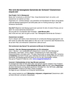 Wer wird die bewegteste Gemeinde der Schweiz 2025 Wer hat Lust auf Eisstockschiessen, Tennis, Joggen....